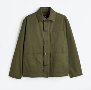 H&M Men's Cotton Twill Button Shacket Jacket Military Dark Olive Green XXL NWT